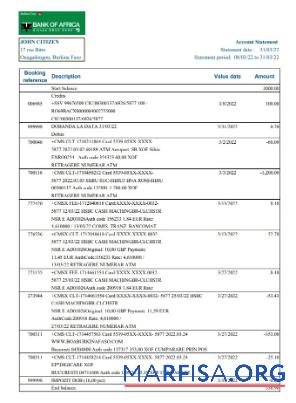 Blank Burkina Faso Bank of Africa bank statement excel template
